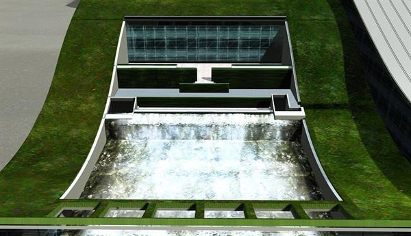 نمای بالا و روبرو از آبشار پروژه